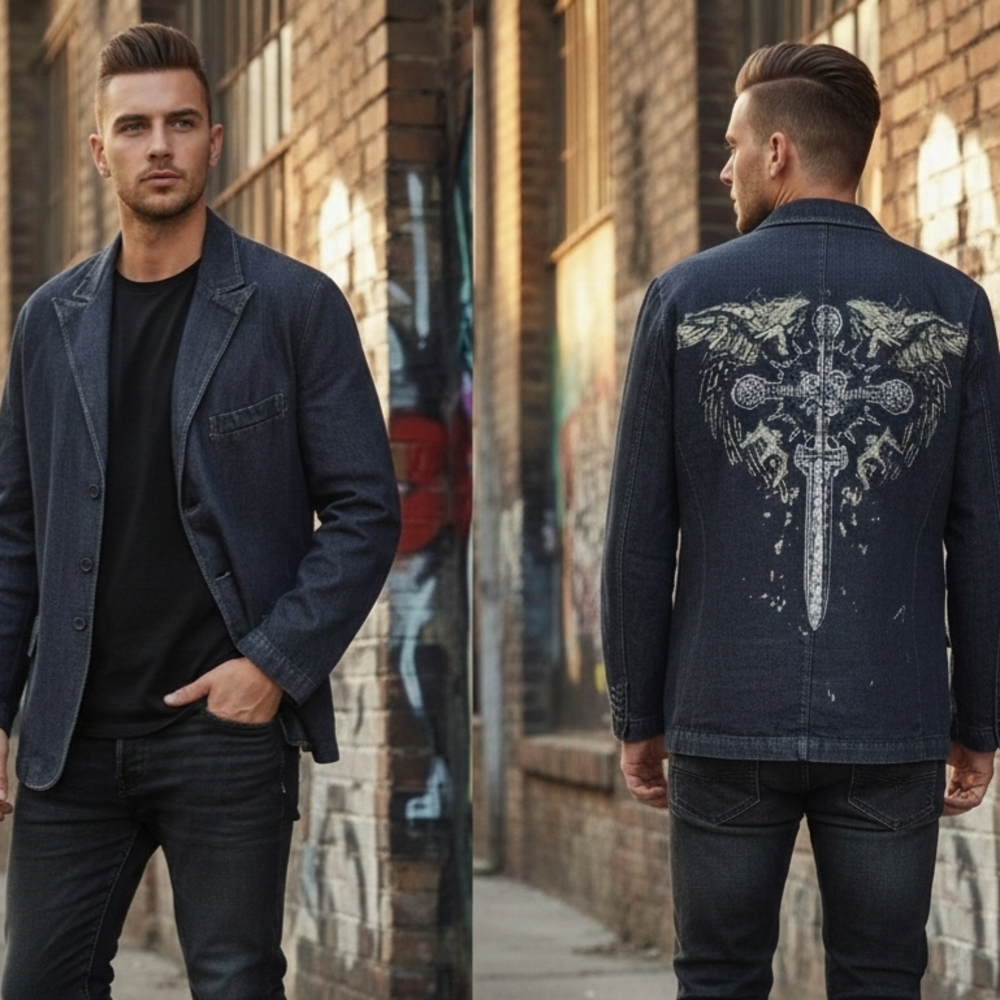 Gear Seven Collection Men's Denim Jacket with Graphic Back